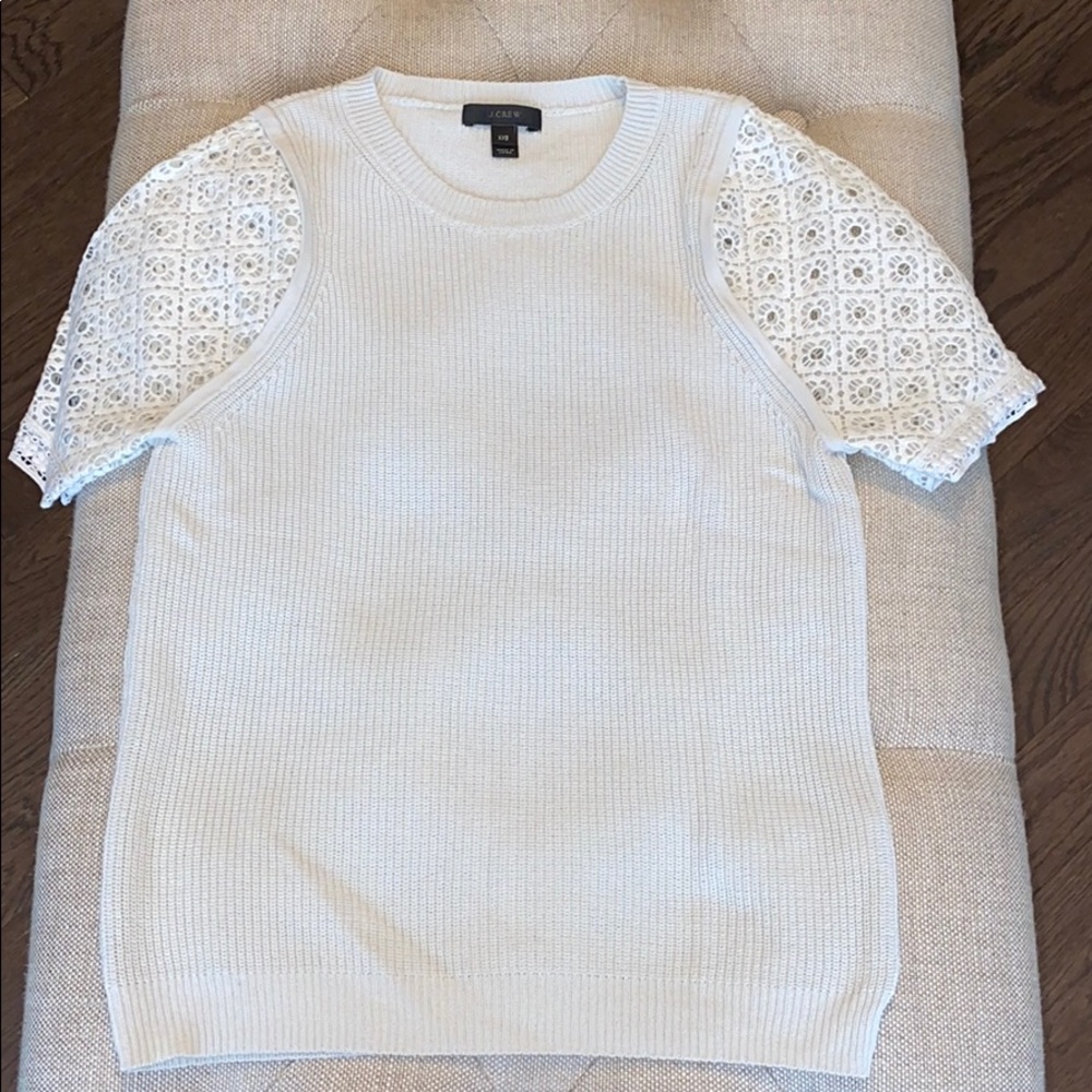 JCrew embroidered sleeve sweater